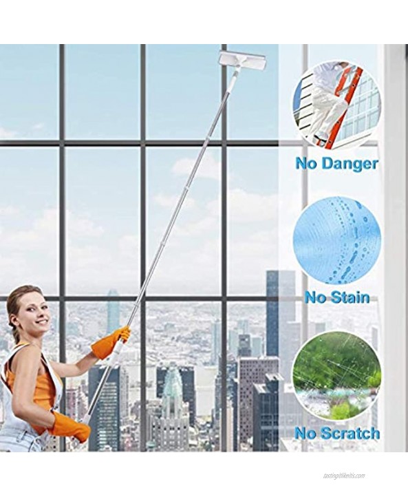 Aiglam Window Squeegee 99‘’ Telescopic Window Squeegee Cleaner with Rotating Head 2 Replaceable Microfiber Cloths，Multi-Purpose Glass Cleaning Tools for Indoor Outdoor High Window