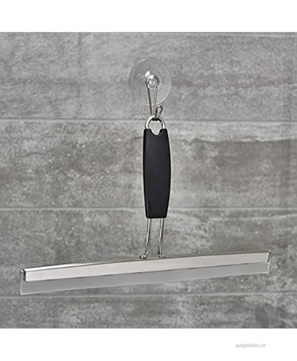 InterDesign Noir Bathroom Shower Door Window and Mirror Squeegee with Suction Storage Hook 12 Black Stainless Steel