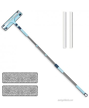 Remunkia Squeegee Window Cleaner 2 in 1 Window Cleaning Tool 69" Stainless Steel Extension Pole,Long Squeegee Window Cleaner for Car Windshield,Indoor Outdoor High Windows