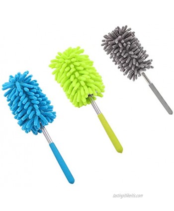 3 Pcs Retractable Long-Reach Washable Dusting Brush Microfiber Hand Duster with Telescoping Pole