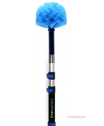 EVERSPROUT 1.5-to-4 Foot Cobweb Duster and Extension-Pole Combo 8-10 Ft Standing Reach Medium-Stiff Bristles | Lightweight 3-Stage Aluminum Pole | Hand-Packaged Indoor Outdoor Use Brush Attachment