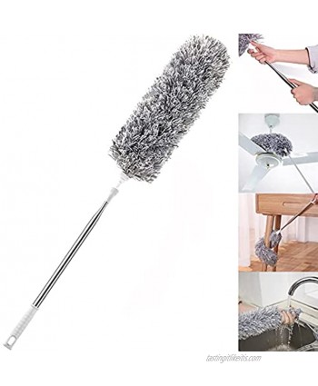HEOATH Microfiber Feather Duster with Extendable Pole 100" Extra Long Cobweb Duster for Cleaning Bendable Head Scratch-Resistant Cover Washable Duster for Ceiling Fan Furniture