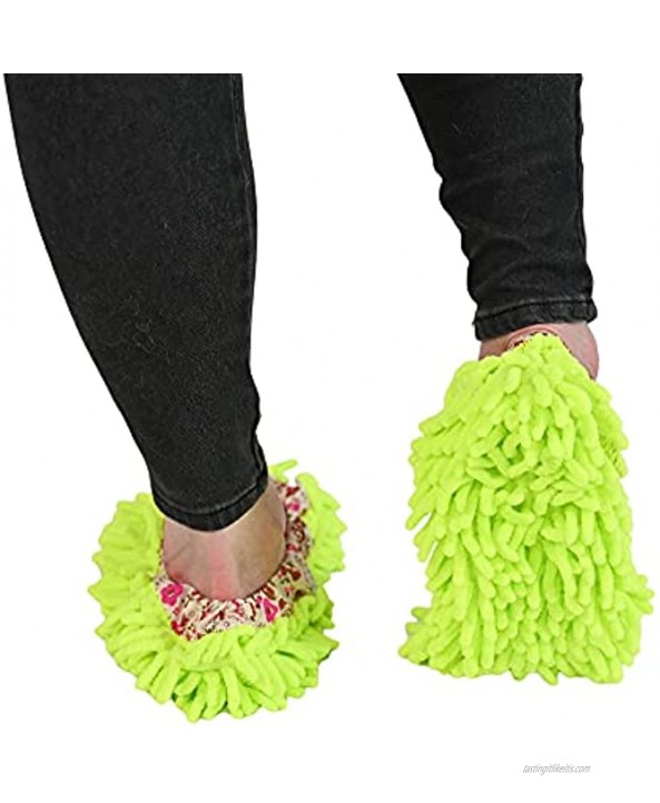 HOME-X Chenille Dusting Slippers Dust and Mop Slippers for Floor Cleaning or Dusting Washable Chenille Floor-Duster Socks for Men and Women 9 ½” L x 3 ½” W Yellow