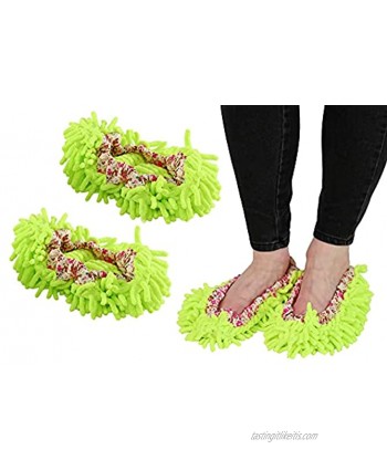 HOME-X Chenille Dusting Slippers Dust and Mop Slippers for Floor Cleaning or Dusting Washable Chenille Floor-Duster Socks for Men and Women 9 ½” L x 3 ½” W Yellow