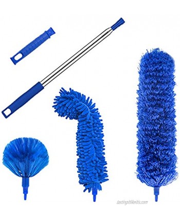 Microfiber Duster Feather Duster with 100 Inch Telescoping Extension Pole Reusable Bendable Dusters Washable Lightweight Dusters for Ceilings Fans
