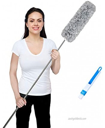 Microfiber Duster with Extendable Handle Extension Pole Extra Long 100 inches Washable Bendable Head Lint Free Feather Dusters for Cleaning Car High Ceiling Fan Cobweb Blinds Keyboard Furniture Home
