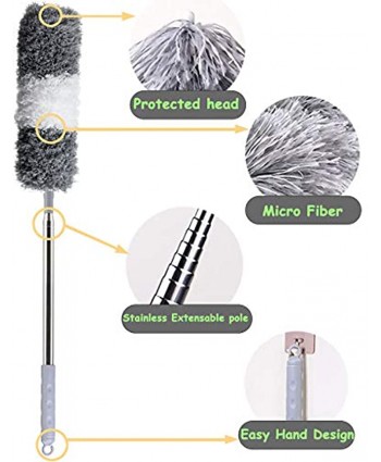 Upgraded Microfiber Duster for High Ceiling with Extension PoleStainless Steel 31-100 Inch,with Bendable Head. Cleaner with Long Extendable Handle for Cleaning Cobweb,Ceiling Fan,Blinds,Furniture