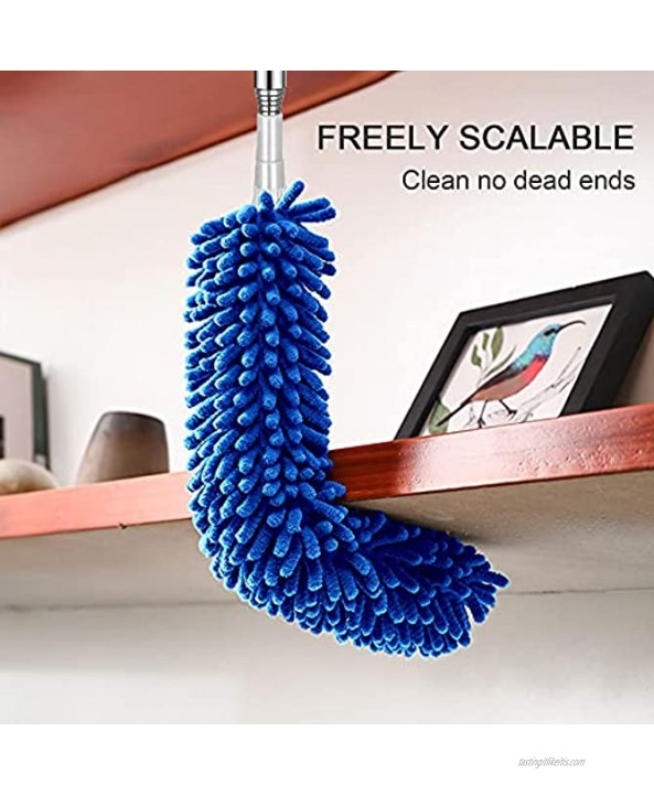 VMVN Microfiber Duster with Extension Pole Stainless Steel Reusable Bendable Duster Sets Washable Lightweight Dusters for Cleaning Ceiling Fan High Ceiling Blinds Furniture Cars