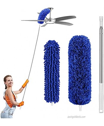 VMVN Microfiber Duster with Extension Pole Stainless Steel  Reusable Bendable Duster Sets Washable Lightweight Dusters for Cleaning Ceiling Fan High Ceiling Blinds Furniture Cars