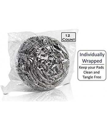 brheez Stainless Steel Scouring Pads [100 gram] Heavy Duty Industrial & Commercial Individually Wrapped Scrubbing Sponges Jumbo [Pack of 12]