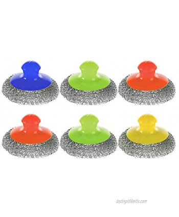 Handle Metal Wire Cleaner Pack of 6 Steel Sponge Scrubber Pot Pads for Scouring Kitchen Stainless Scrubbers Wool Brush for Cleaning Dishes