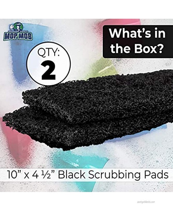 Heavy Duty XL Black Scouring Pad 2 Pack. 10 x 4.5in Large Multipurpose Nylon Scrubbing Sponges. Clean Bathrooms Kitchens Counters and Floors to Erase Grime and Make Surfaces Sparkle