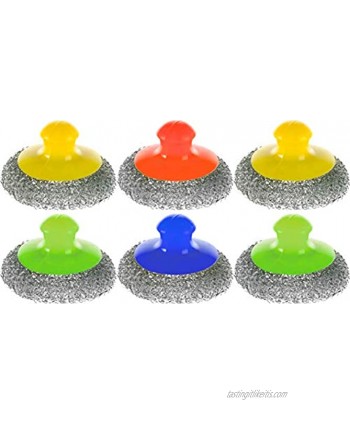 Kitchen Stainless Steel Scrubber with Handle Set of 6 Steel Wool Scrubbers Metal Scouring Pad