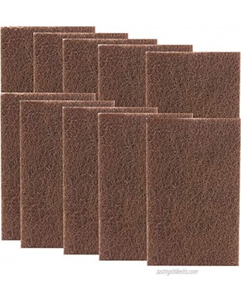 Non Scratch Heavy Duty XL Brown Scouring Pads. 6x9 in 10 Pack of Scrubber Tools for Cleaning Stainless Steel Pots Pans Grills and Griddles. Extra Large Pad for Outdoor Use on Railings and Tiles.