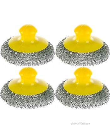 Stainless Steel Scouring Pad Set of 4 Steel Wool Scrubbers for Dishes Handle Cleaning Sponges