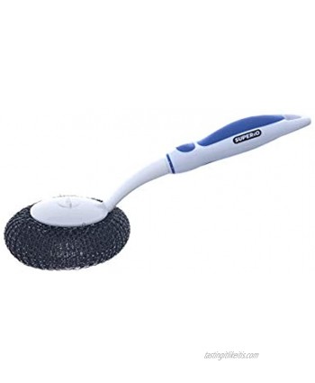 Superio Grill Brush with Long Handle Blue- Stainless Steel Scourer for Barbecue Frying Pan Pot