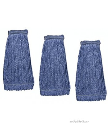 KLEEN HANDLER General Cleaning Mop Heavy Duty Commercial Replacement Wet Industrial Blue Cotton Looped End String Head Refill Pack of 3