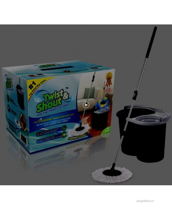 Twist and Shout Mop Award Winning Original Hand Push Spin Mop Life Time Warranty 2 Microfiber Mopheads Included