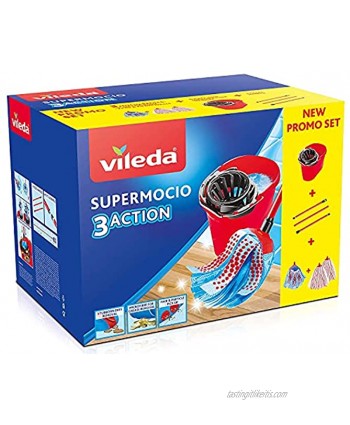 Vileda SuperMocio Box with Bow 3Action XL and Two Microfibre Bows and Power Plastic Microfiber Red