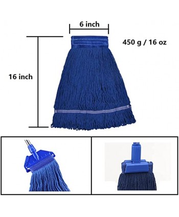 YOQXHY 3 Pcs Loop-End Cotton String Mop Head Heavy Duty Mop Refills 6 Inch Headband Mop Head Replacement for Home Industrial and Commercial Use,Blue