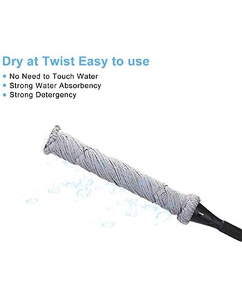 Eyliden Twist Mop & Refills Kit Hand Release Dry & Wet Mops for Hardwood Tile Floor Cleaning Easy to Wring Include 2 Replacement Heads 57.7inch Long Handle Top Scouring Pad Grey