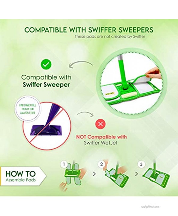 Reusable Pads Compatible with Swiffer Sweeper Mops Washable Microfiber Mop Pad Refills by Turbo 12 Inch Floor Cleaning Mop Head Pads Work Wet and Dry 2 Pack