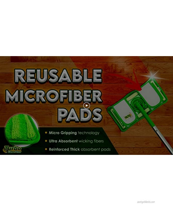 Reusable Pads Compatible with Swiffer Sweeper Mops Washable Microfiber Mop Pad Refills by Turbo 12 Inch Floor Cleaning Mop Head Pads Work Wet and Dry 2 Pack