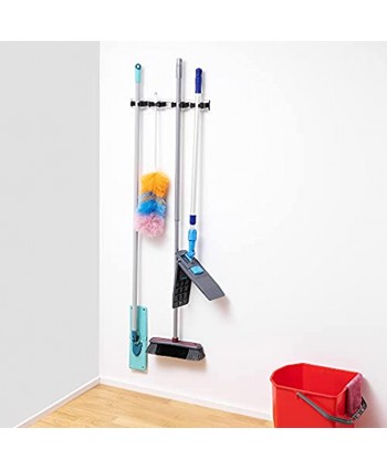 Navaris Broom and Mop Holder Wall Mount Metal Utility Rack for Brooms and Mops Wall Mounted Organizer Holders for Kitchen Garage Laundry Room