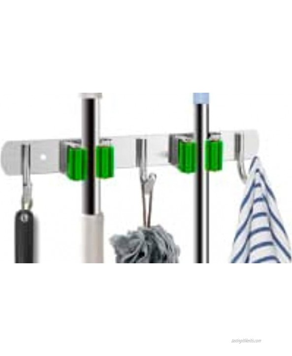 Wall Mount Broom and Mop Holder Laundry Room Garage Bathroom and Tool Organizer Cleaning Supplies Hanger with Hooks Pack of 1