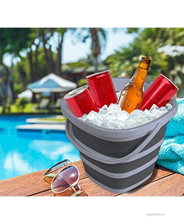 Brookstone BKH1369 Slim Collapsible Bucket 10 Liter 2.6 Gallons for Car or Home Washing Fishing and Camping with Smart Space Saving Deisgn Square Gray