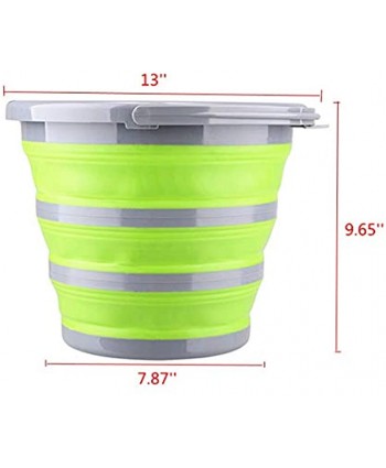 DCS Folding Bucket 2.65Gal 10L Portable Collapsible Bucket Water Basin Container for Hiking Camping Fishing Travelling Gardening Outdoor Use Gray + Green