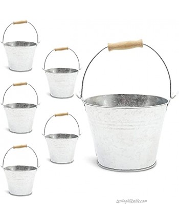Galvanized Metal Buckets with Wooden Handles for Decoration 4.5 in 6 Pack