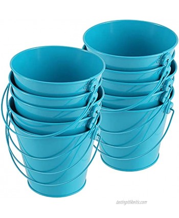 HAKZEON 10 Pack 4.72 x 4 Inches Mini Metal Buckets Metal Pails with Handle Metal Bucket with Handle for Crafts and Party Favors Blue