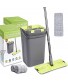 Microfiber Flat Mop Bucket Set Adjustable Stainless Steel Handle Floor Cleaning System，2-in-1 Squeeze and Self-Wringing Mop for Home and Kitchen Floor Cleaning