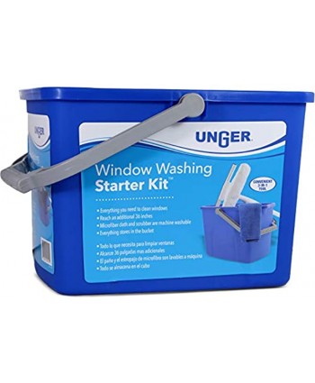 Unger Window Washing Starter Kit with 2-in-1 Microfiber Combi Collapsible Pole Microfiber Cloth and Bucket