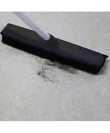 Rubber Bristles Push Broom with Long Handle Carpet Brush Squeegee Broom Cleaning for Dog Cat Hair Black