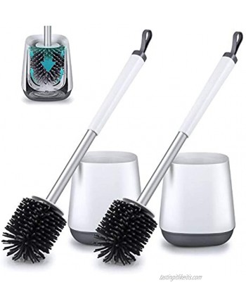 2 Pack Toilet Bowl Cleaning Brush and Holder Set for Bathroom Storage and Organization POPTEN Deep-Cleaning Toilet Bowl Cleaning Brush with Holder & TPR Soft Bristle,Floor Standing White