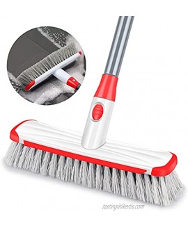 Floor Scrub Brush with Long Handle Adjustable 2 in 1 Scrape and Brush Stiff Bristle Scrubber Brush Shower Cleaning Brush for Deck Bathroom Kitchen Tub Patio Tile Grout Swimming Pool Garages