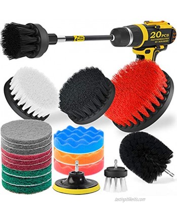 Holikme 20Piece Drill Brush Attachments Set,Black Scrub Pads & Sponge Power Scrubber Brush with Extend Long Attachment All Purpose Clean for Grout Tiles Sinks Bathtub Bathroom Kitchen & Automo