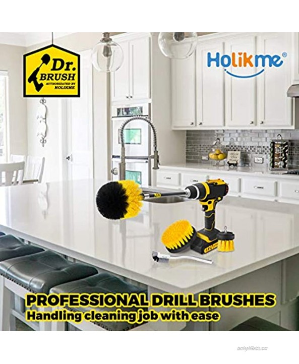 Holikme 5 Pack Drill Brush Attachments Set Power Scrubber Cleaning Brush Bathroom Scrub Brushes Corners Cleaning Brush kit with Extend Long Attachment for Grout Floor Tub Shower Tile Kitchen