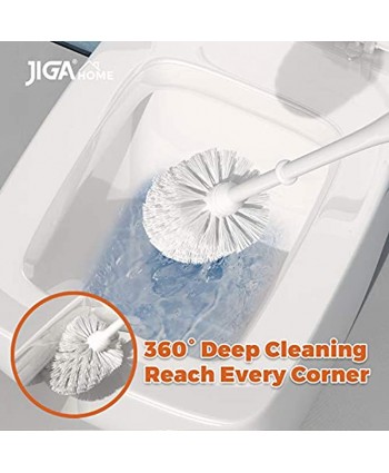 JIGA 3 Pack Toilet Brush and Holder Set Toilet Bowl Brush with Caddy Bathroom Stiff Bristles Toilet Scrub Brush White