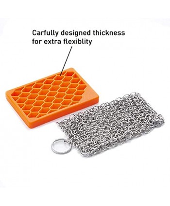 KITCHEN-PRO Cast Iron & Pyrex & Stainless Steel skillet Chainmail scrubber & cleaner With Silicone Insert Premium 316 Stainless Steel with Life Time Warranty