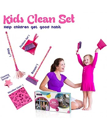 MASTERTOP Kids Cleaning Set 6 Piece Dust Pans with Brush 6 in 1 Lightweight Mini Broom Dustpan Set Hand-held Brush Mop Cleaning Sponge Microfiber Cleaning Cloth Toddler Cleaning Set