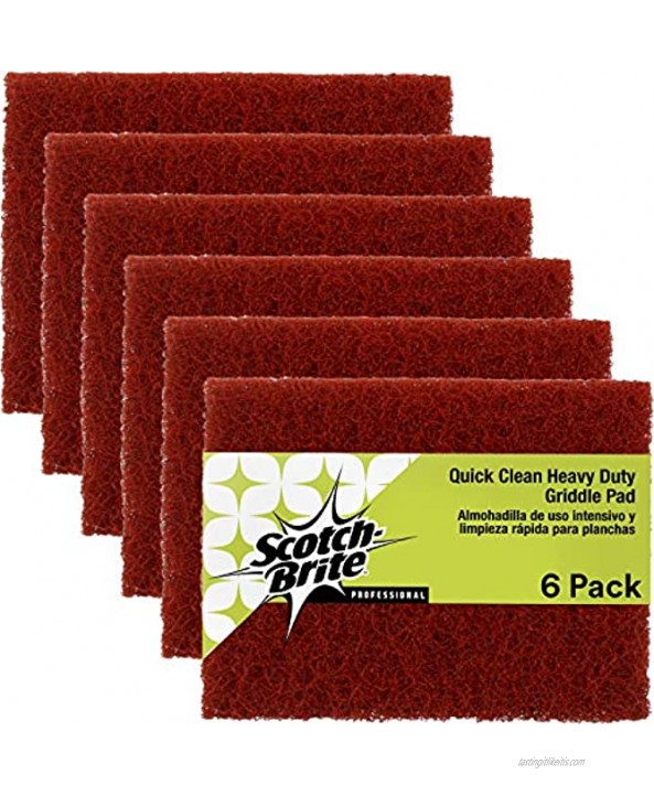 Scotch-Brite Griddle Cleaning Quick Clean Heavy Duty Scour Pad 4 in x 5.25 in 6 Pads Pack For Baked On Food and Cooking Oils Use on Hot or Cool Griddle