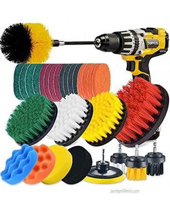 Shieldpro 30 Piece Drill Brush Attachment Set All Purpose Power Clean Scrubber Brush Scrub Pads & Sponge with Extend Long Attachment for Bathroom Kitchen,Grout,Tub,Tile,Corners Auto