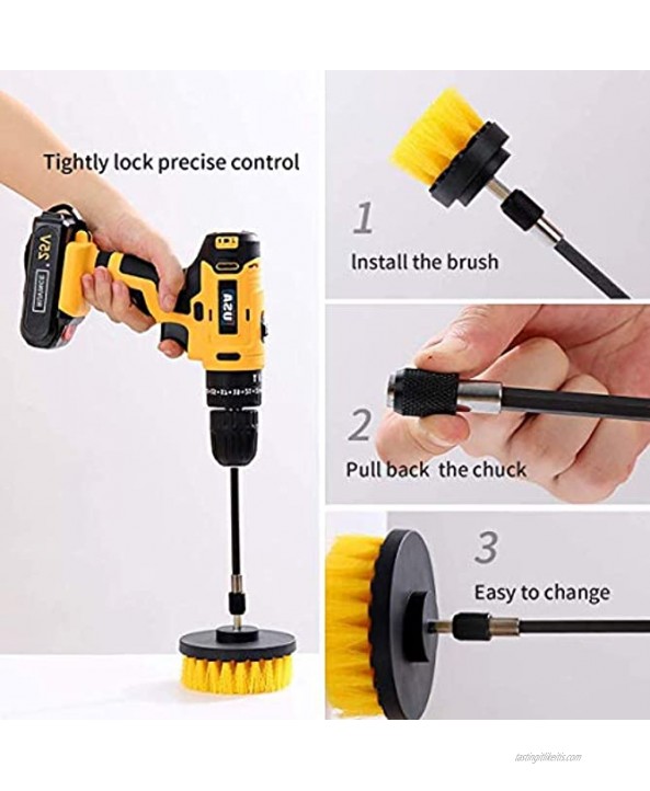 YIHATA Drill Brush Attachments Set Multi-Purpose Power Scrubber Cleaning Brush Cleaning Brush Extended Long Attachment Kit for Grout Floor Tub Shower Tile Bathroom and Kitchen Surface 4 Pack