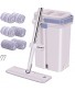 IKER Flat Floor Mop and Bucket Set with 6 Microfiber Mop Pads for Home Floor Cleaning Hands Free Squeeze Mop and Bucket with Wringer Set Separates Dirty and Clean Water Stainless Steel Handle