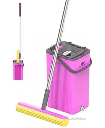 LEARJA Sponge Mop Single Bucket Self Wringer and Cleaning Super Absorbent Mop Extendable Handle Squeeze Compact Floor Mop Pail Easy Storage  Purple