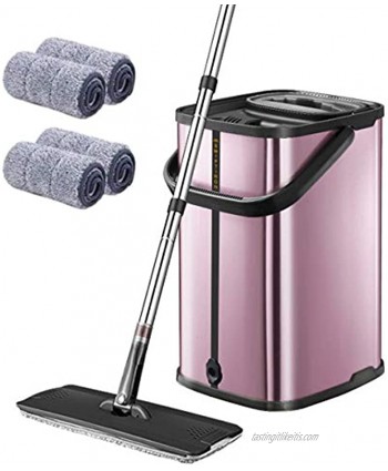 Mops for Floor Cleaning Flat Floor Bucket Set Squeeze Flat Bucket for Cleaning Lilac Stainless-Steel Handle  Professional Home Floor Cleaner Bucket 4 Washable & Reusable Microfiber Mop Pads