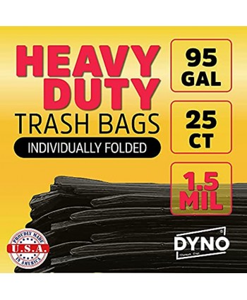 95 96 Gallon Trash Bags 1.5 Mil Black 25 Count Large Trash Bags Individually Folded 96 Gallon Trash Can Liners 61W x 68L